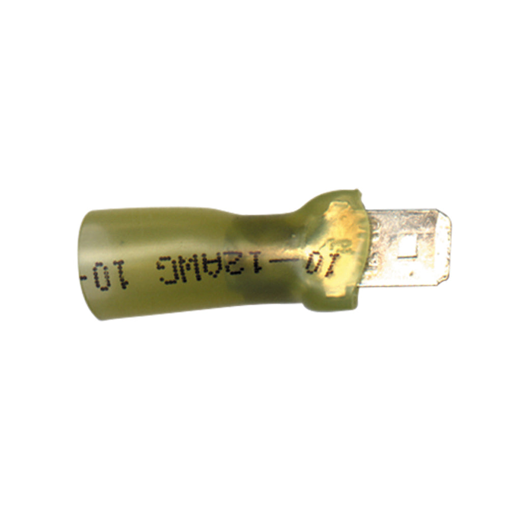 Heat Shrink Terminal- Quick Disconnect Color: Yellow Wire Size: 12-10. (Male)