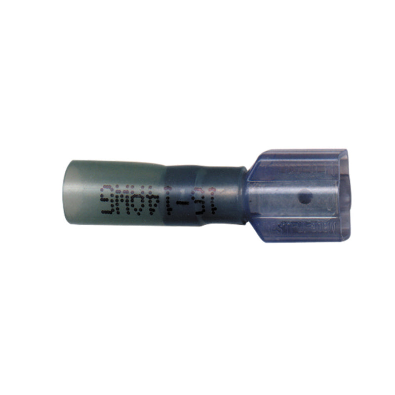 Heat Shrink - Fully Insulated Terminals- Quick Disconnect Color: Lt. Blue Wire Size: 16-14 (Female) Stud Size: .250 x .032