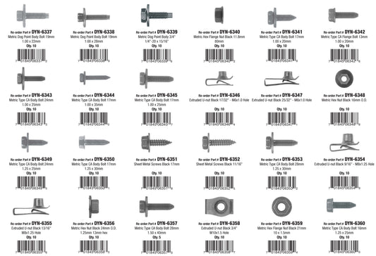 Auto Body Bolts Assortment Kit | Total Parts: 24 | Total Pieces: 135