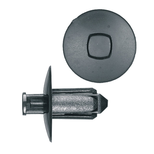 Black Nylon Push-Type Retainer Clips | Front & Rear Bumper | Fits Hole Size: 8mm | Head Diam: 20mm | Stem Length: 15mm | Nissan Maxima / Infiniti | OEM# 0153-06721