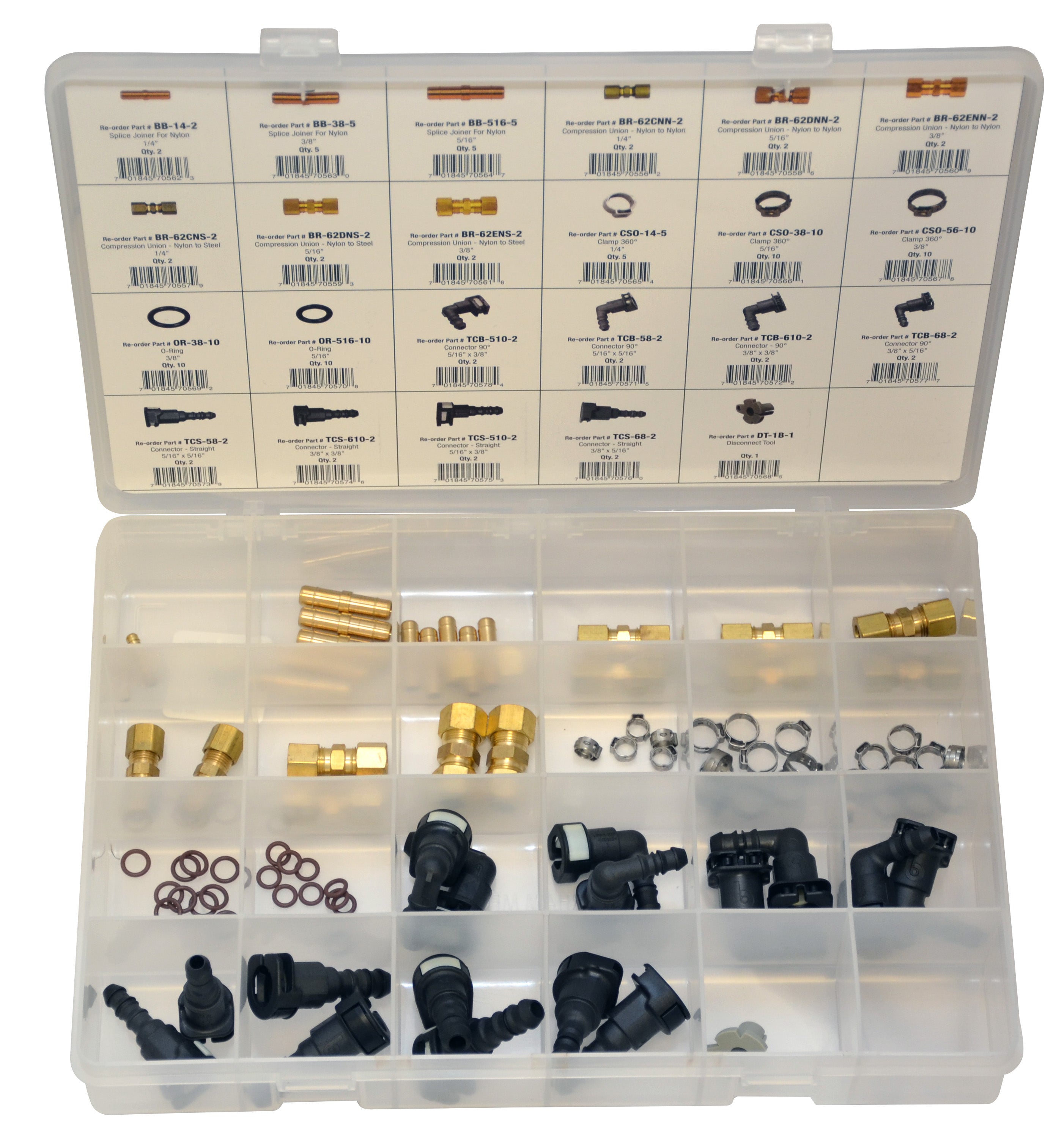 Fuel Line Repair Parts Assortment - 24 part numbers, Durable plastic case