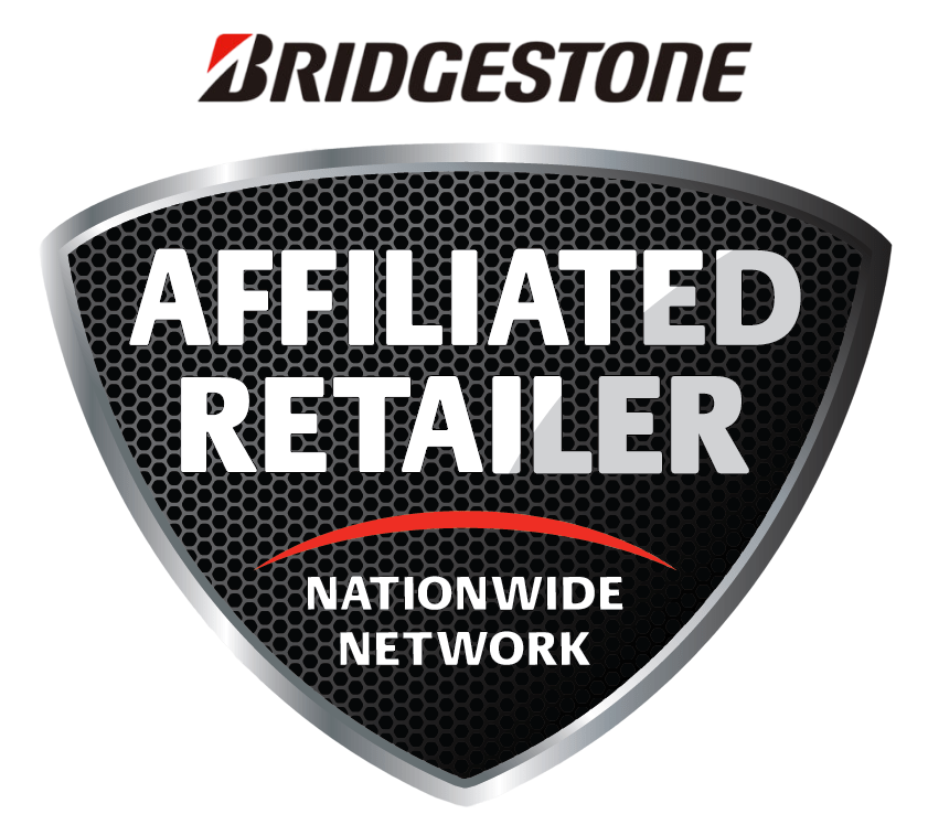 Bridgestone affiliated retailer badge on a white background