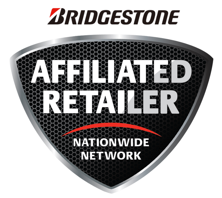 Bridgestone affiliated retailer badge on a white background