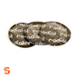 Three small round black wheel repair patches with white Radial branding on a white background