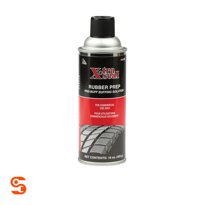 Xtra Seal Rubber Prep in a 16 oz black and red aerosol can with black cap and tire tread graphic