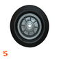 Black 8 inch steel replacement wheel with gray metal hub and rubber tire tread for fuel caddy
