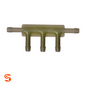 Olive plastic five-way tee vacuum connector with three downward ports and two side tube ends, box of 10