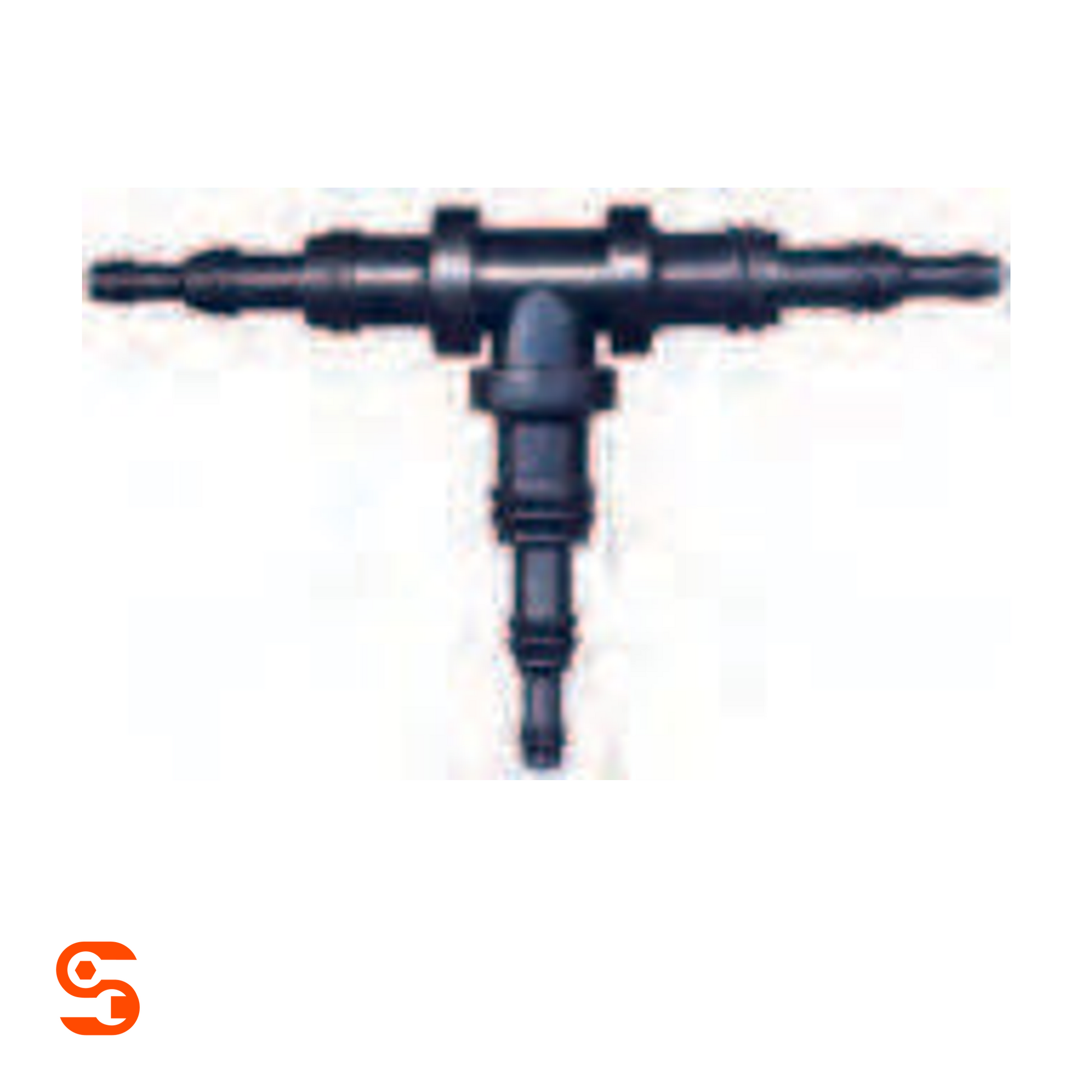 Black plastic breakaway tee vacuum connector with stepped barbed ends, sold as box of 10