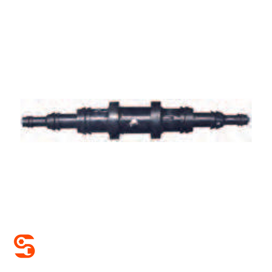 Black plastic universal breakaway vacuum connector with stepped tube ends and ribbed center