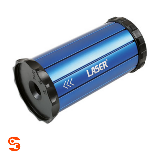 Blue cylindrical tube straightener with black end caps and LASER branding, shown as a single tool