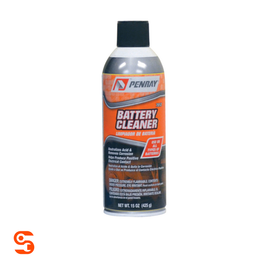 Penray Battery Cleaner aerosol can with orange and black label, black cap, 15 oz size