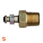 Steel bleeder screw with brass hex body, threaded end, and small silver tip on a white background