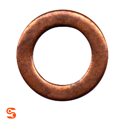 Single copper washer with round center hole and worn metallic finish