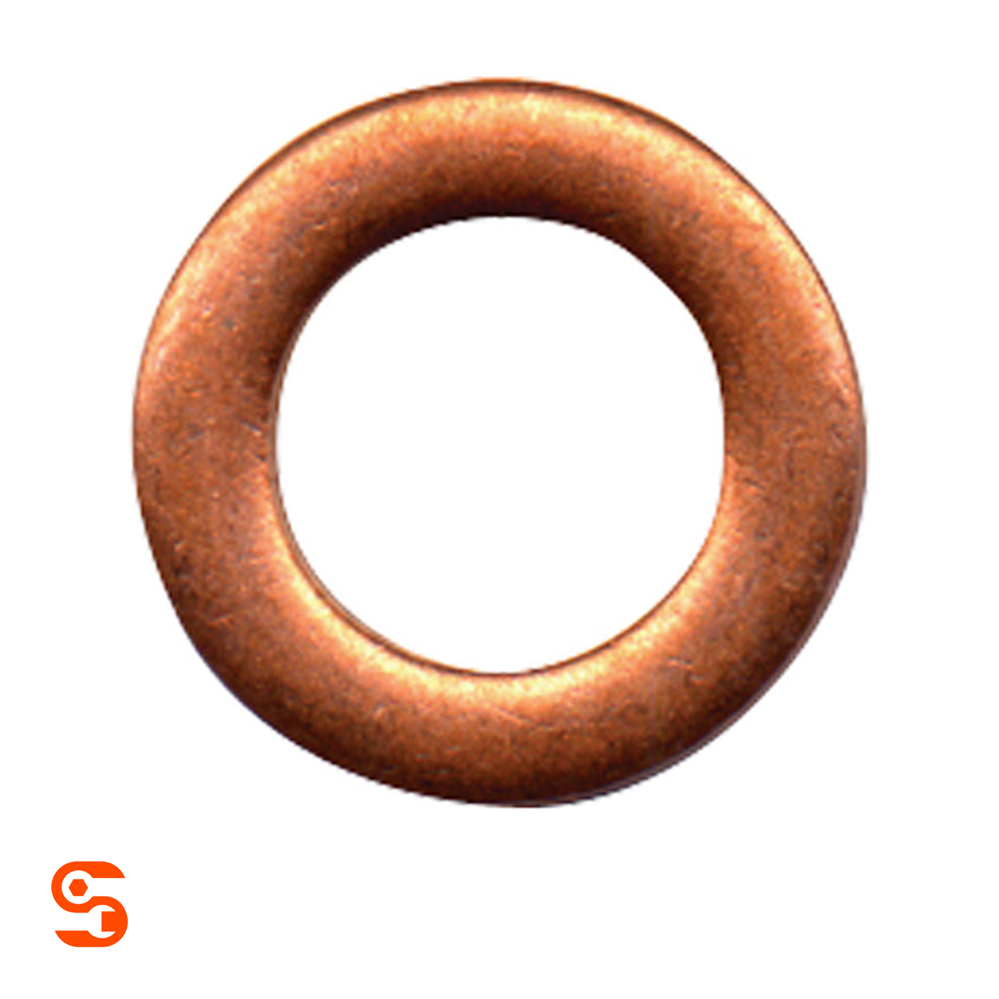 Copper washer with round center hole, reddish metallic finish, single piece