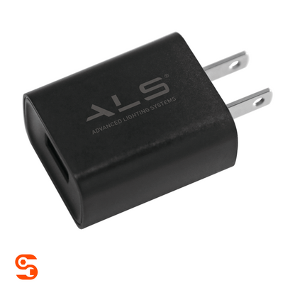 Black two-prong work lights adapter with USB port and ALS Advanced Lighting Systems logo