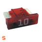 Maroon 10 amp low profile ATM mini automotive blade fuse with translucent plastic body