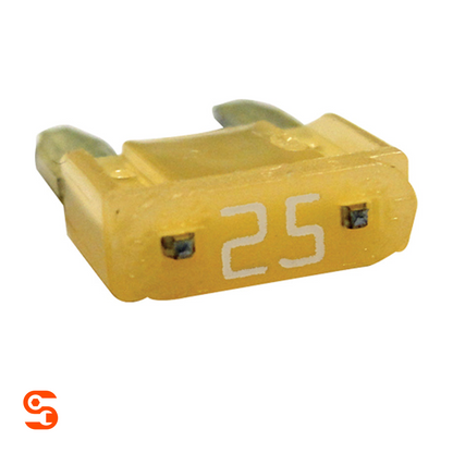 Nude 25 amp ATM mini automotive blade fuse with white 25 marking and metal contacts