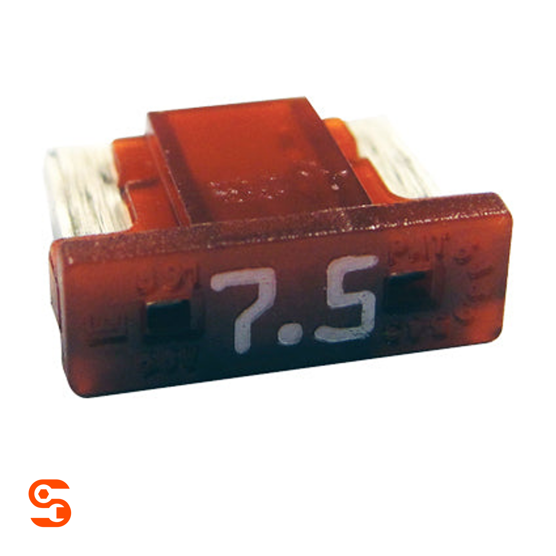 Red 7.5 amp low profile ATM mini automotive blade fuse with translucent plastic body