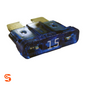 Blue 15 amp ATO blade automotive fuse with translucent plastic body and two metal prongs
