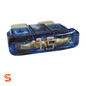 Blue translucent 15 amp ATO automotive blade fuse with visible metal strip and white 15 marking