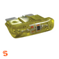 Yellow 20 amp ATO automotive blade fuse with translucent plastic body and metal prongs