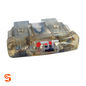 Clear 25 amp ATO automotive blade fuse with translucent housing and visible internal metal contacts