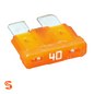 Orange 40 amp ATO blade automotive fuse with two metal prongs and white amperage marking
