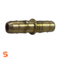 Brass fuel line splice joiner with ribbed ends and central raised collar on a white background