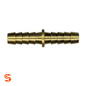 Brass barbed fuel line splice joiner with stepped ridges and center stop flange on a white background