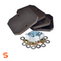 Set of four black octagonal rubber pads with mounting holes, shown with metal bolts, nuts and washers