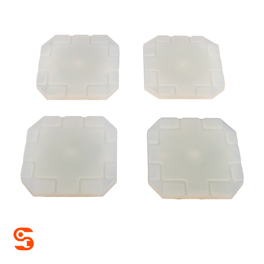 Set of 4 translucent urethane snap-in arm pads for Challenger lifts with rectangular raised grip patterns
