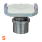 Urethane pad adapter base with white pad, metal side bracket, and cylindrical steel base, single unit