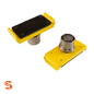 Set of two yellow metal adapter bases with silver cylindrical mounts and black pads for GM trucks