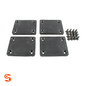 Set of four black rubber lift arm pads with countersunk holes and mounting screws