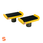 Set of two yellow and black adapter bases with rectangular pads and round mounting posts for GM trucks