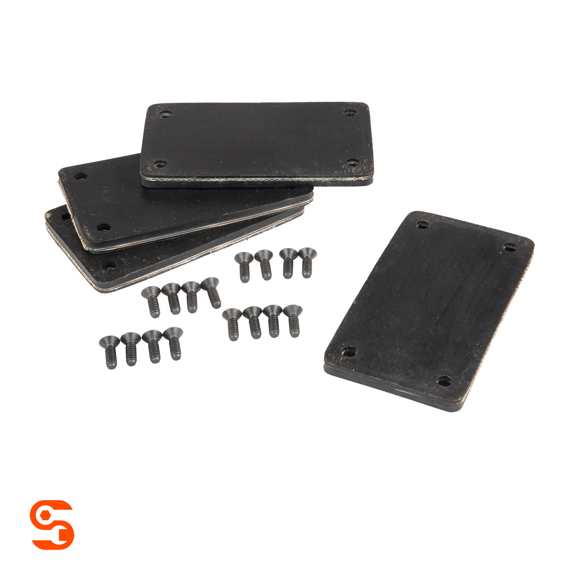 Set of four black rubber arm pads with mounting holes and screws for truck adapter use
