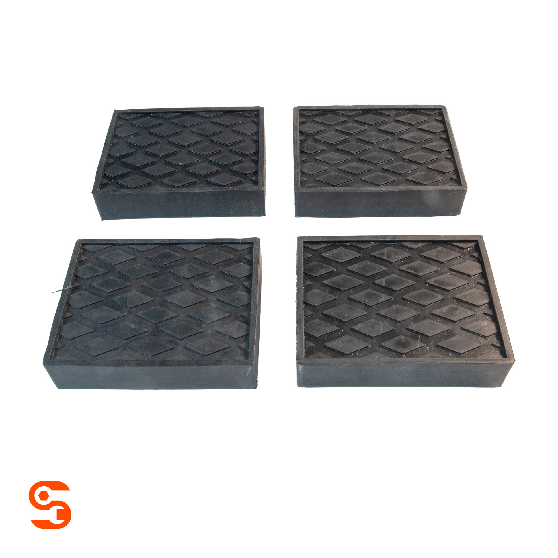 Set of 4 black rubber arm pad adapters with raised diamond tread pattern on top