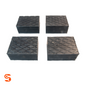 Set of 4 black rubber adapter blocks with diamond tread tops and layered grooved sides