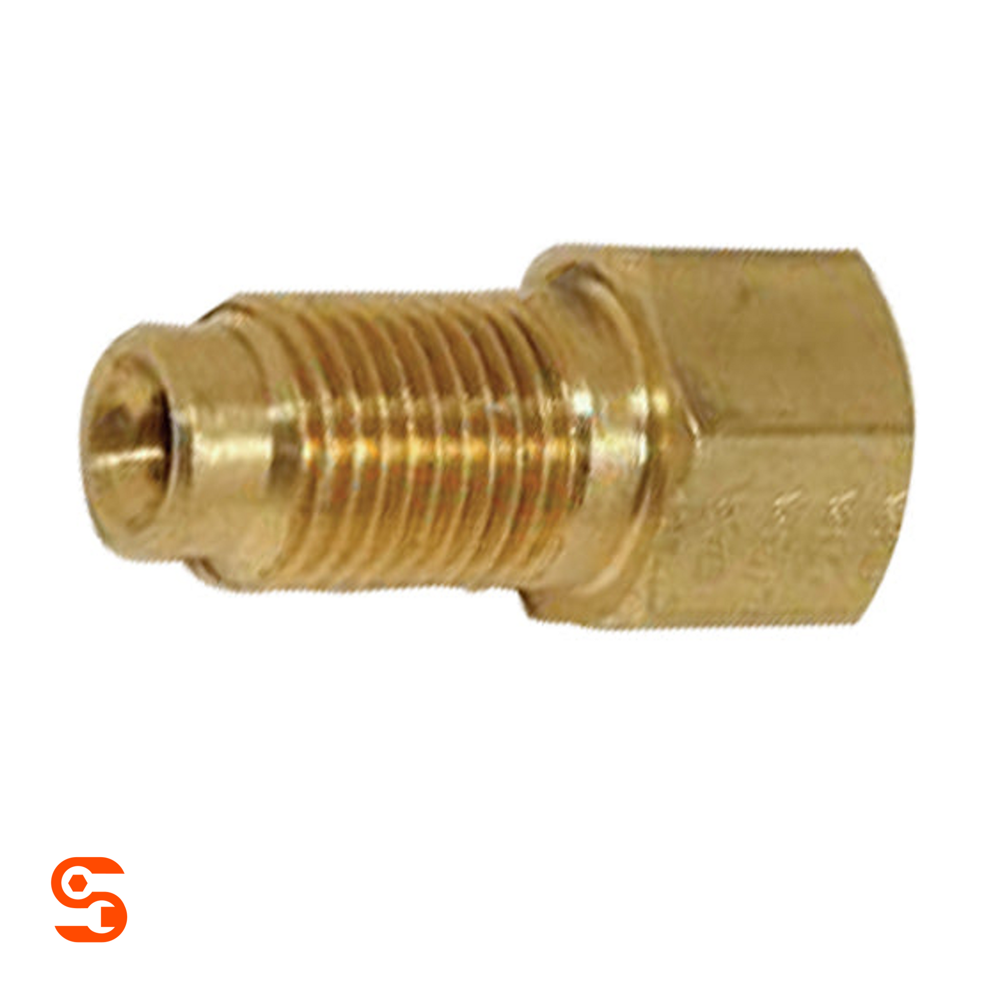 Brass inverted flare adapter with threaded male end and hex female fitting for 3/16 in tube