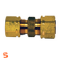 Brass reducing fuel line compression union with threaded center and hex nut, single piece