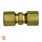 Brass compression union fitting for joining nylon fuel lines, with hex nuts on both ends