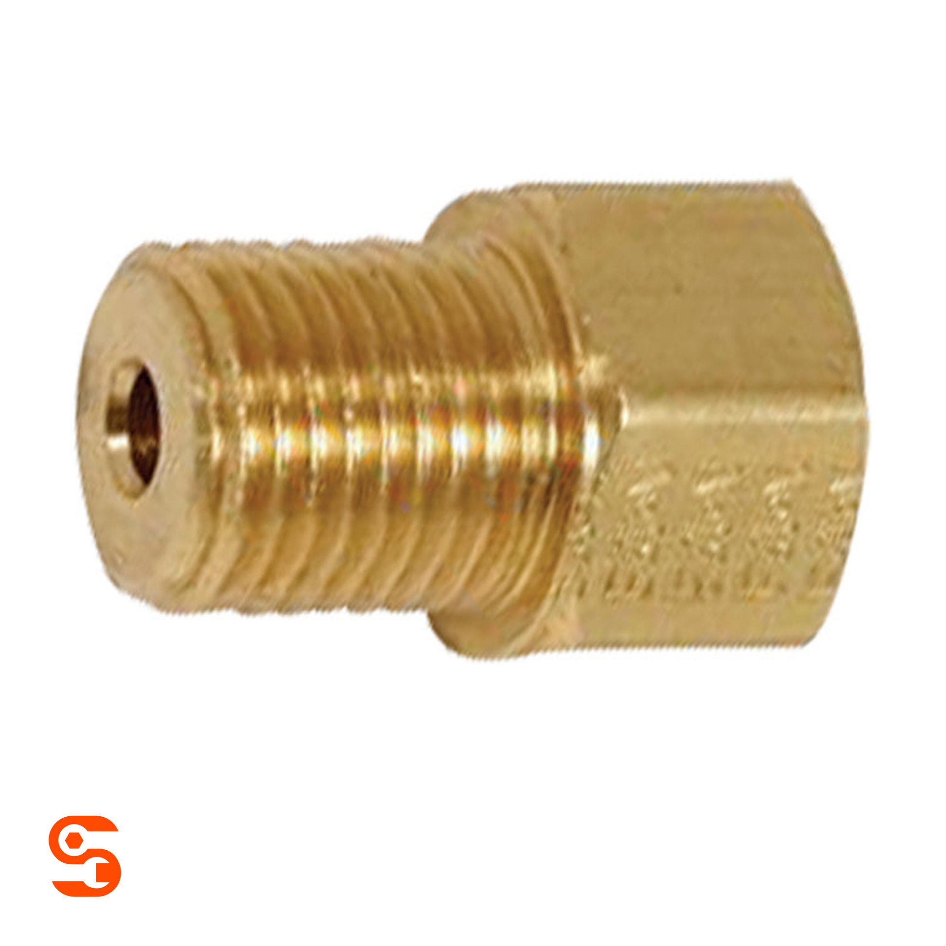 Brass threaded master cylinder adapter with hex female end and male inverted fitting for 3/16 inch tube
