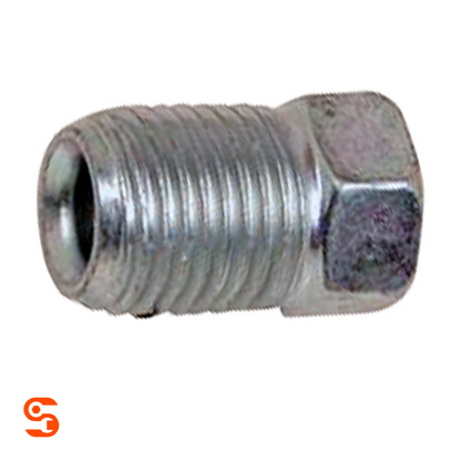 Clear zinc steel metric tube nut with threaded body, inverted flare opening, and 10mm hex end