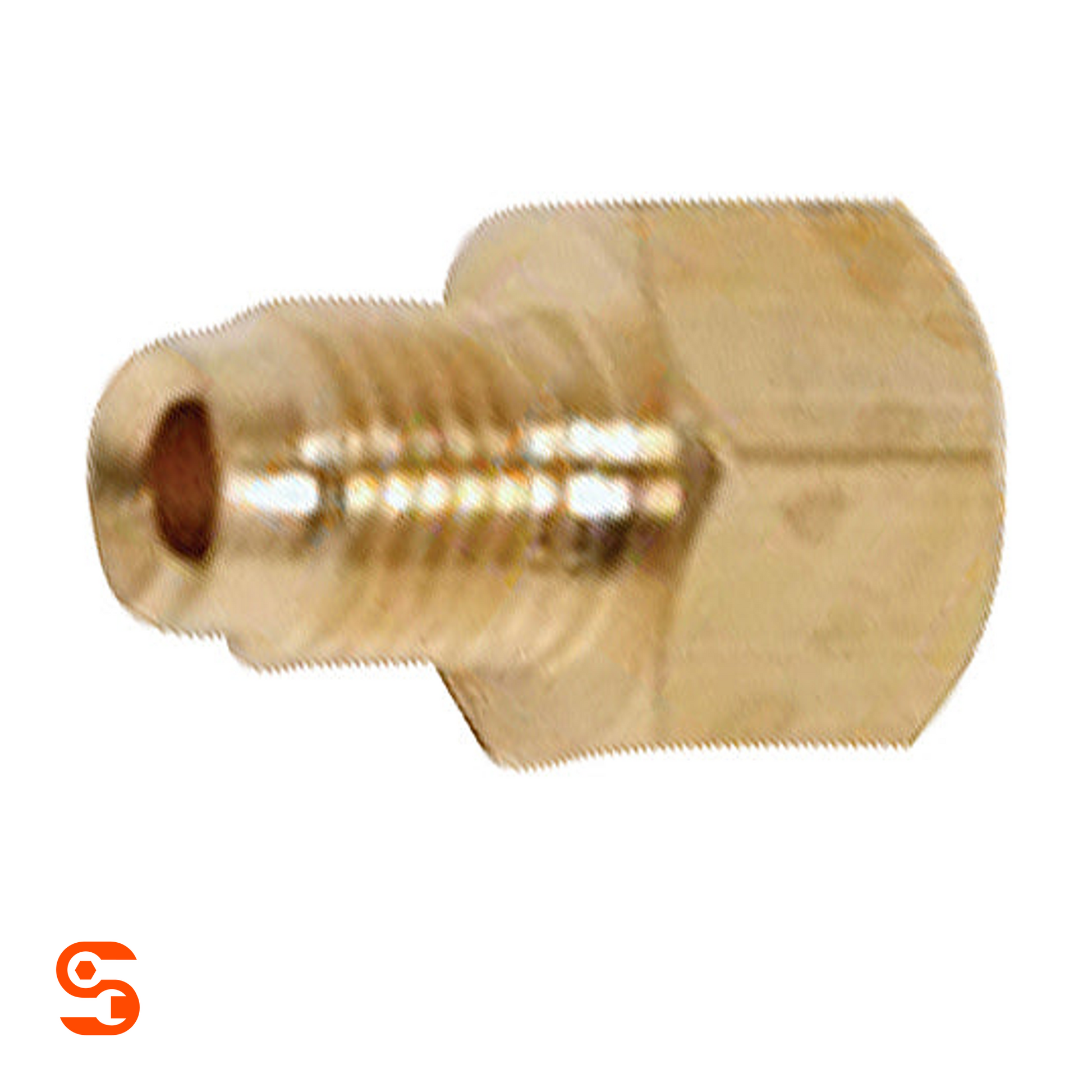 Brass adapter fitting with threaded 1/4 inch tube end and 7/16-24 female inverted flare end