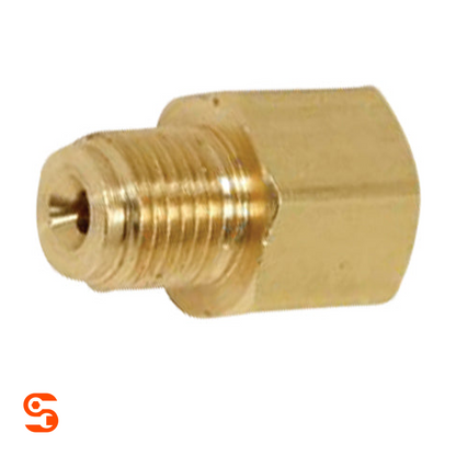 Brass adapter fitting with male threaded end and hex female connector for brake tube connection