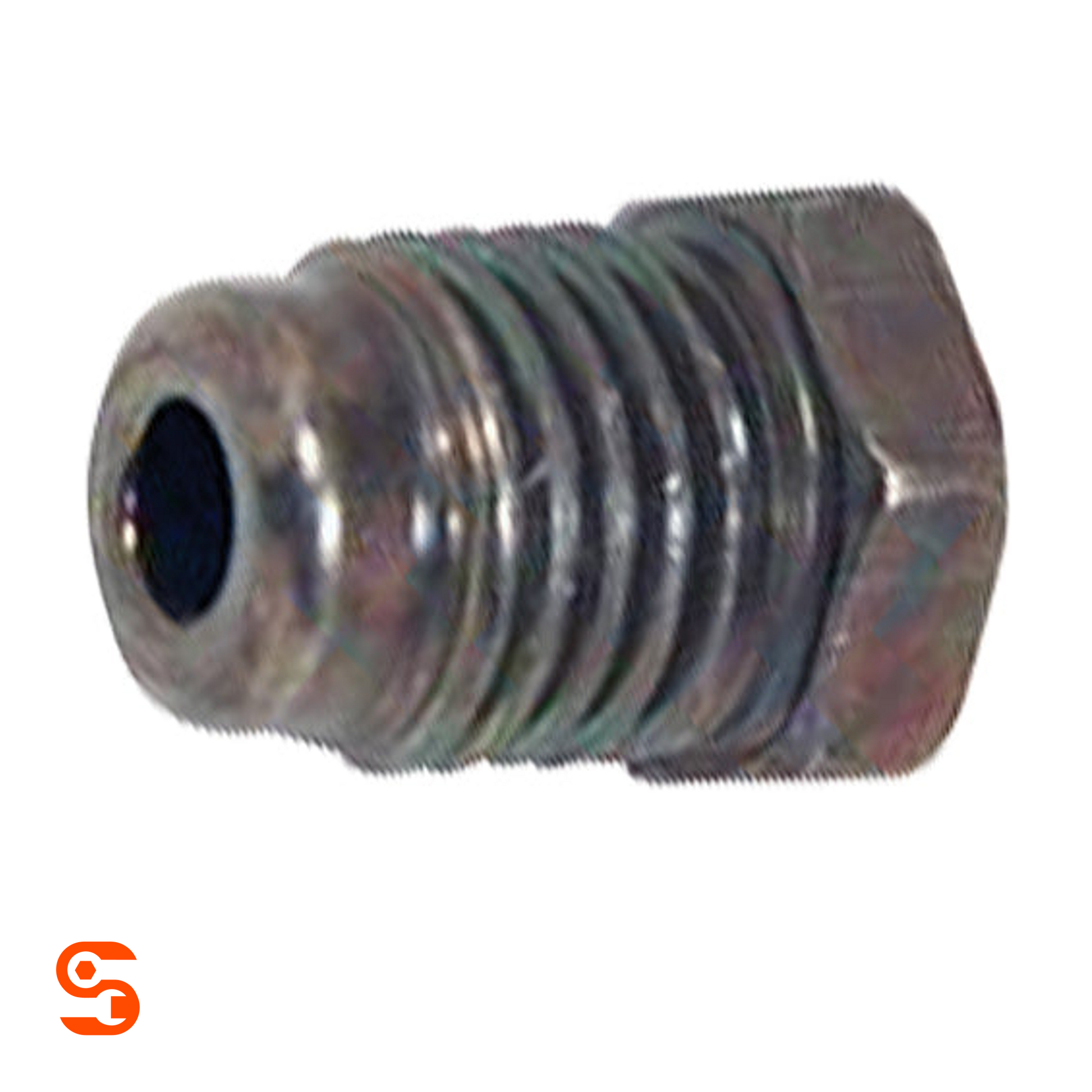 Clear zinc steel metric tube nut with threaded body, bubble flare opening, and 14mm hex end