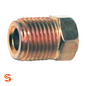 Clear zinc red steel tube nut with threaded end and 11mm hex head on white background