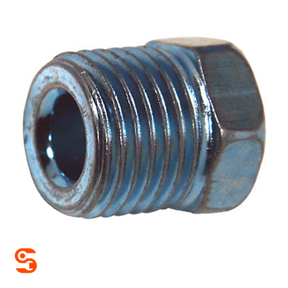 Clear zinc blue steel tube nut with threaded body, hollow opening, and 14mm hex end