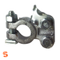 Heavy-duty silver metal top post battery terminal with clamp ring, bolts, and textured connector plate