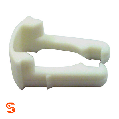 White nylon Ford-style 5/16 inch fuel line retainer clip with open quick connector shape